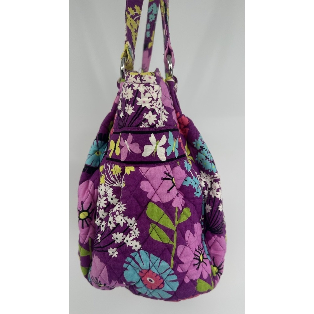 Vera Bradley Flutterby Purse Tote Shoulder Bag Zip Purple Flower Butterflies EUC - Picture 4 of 16